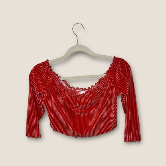 Leith Women’s Red Velvet Ribbed Crop Top Size Medium NWOT - Picture 1 of 6